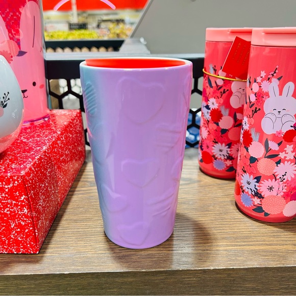 Starbucks Puffy Heart Ceramic Tumbler Ombre Hot Cold Coffee Cup Valentines Day - Picture 3 of 6